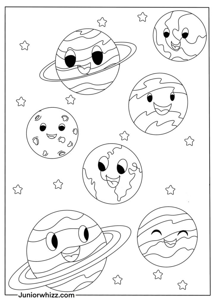 Cartoon Planets Coloring Page