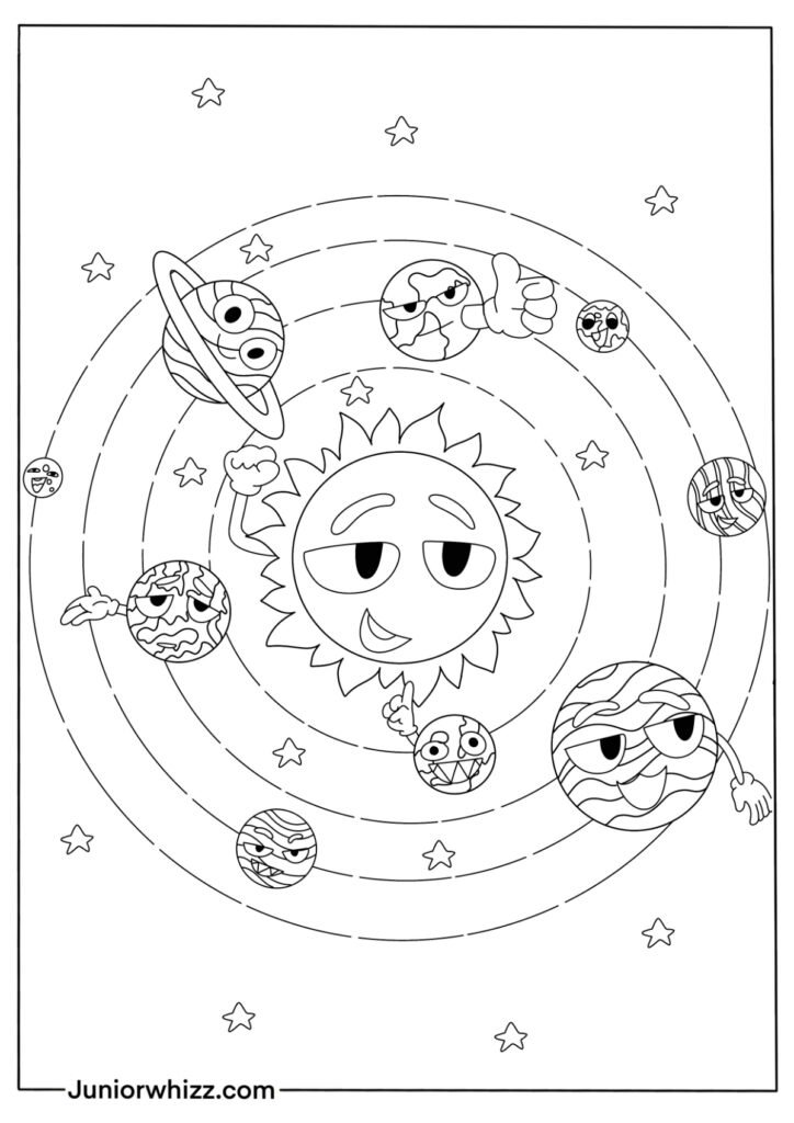 Cute Solar System Coloring Page