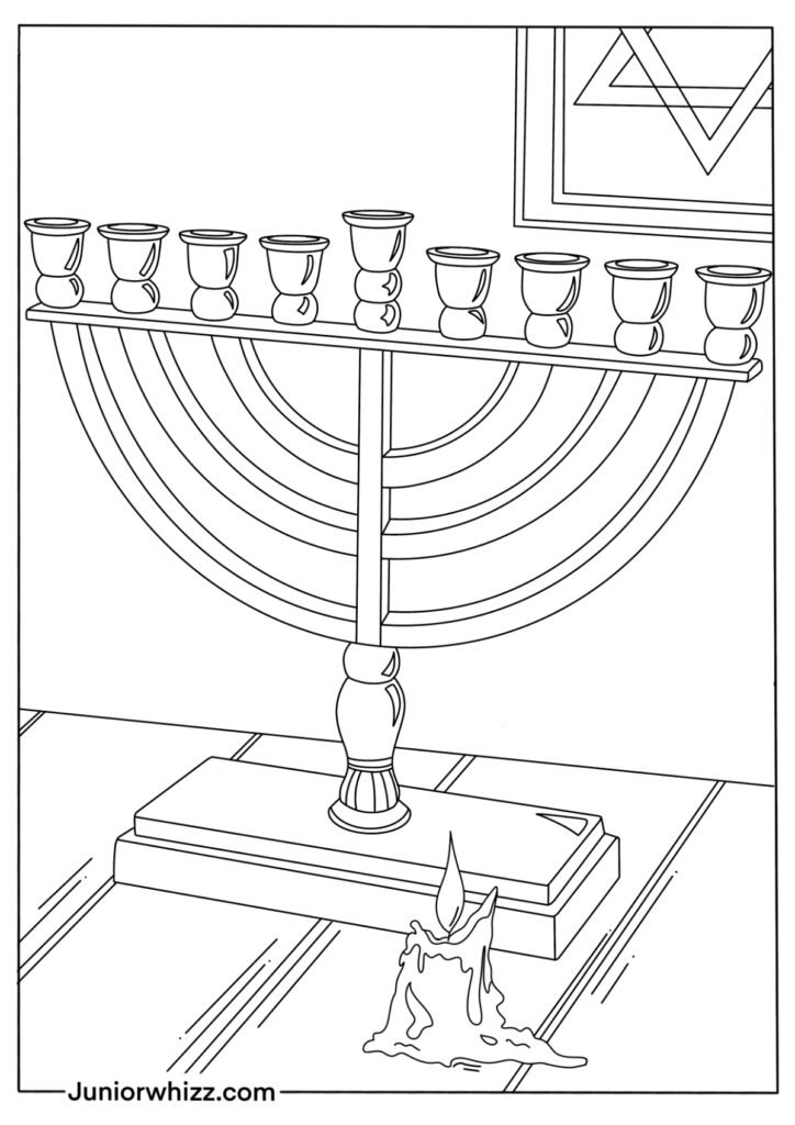 Detailed Hanukkiah Drawing