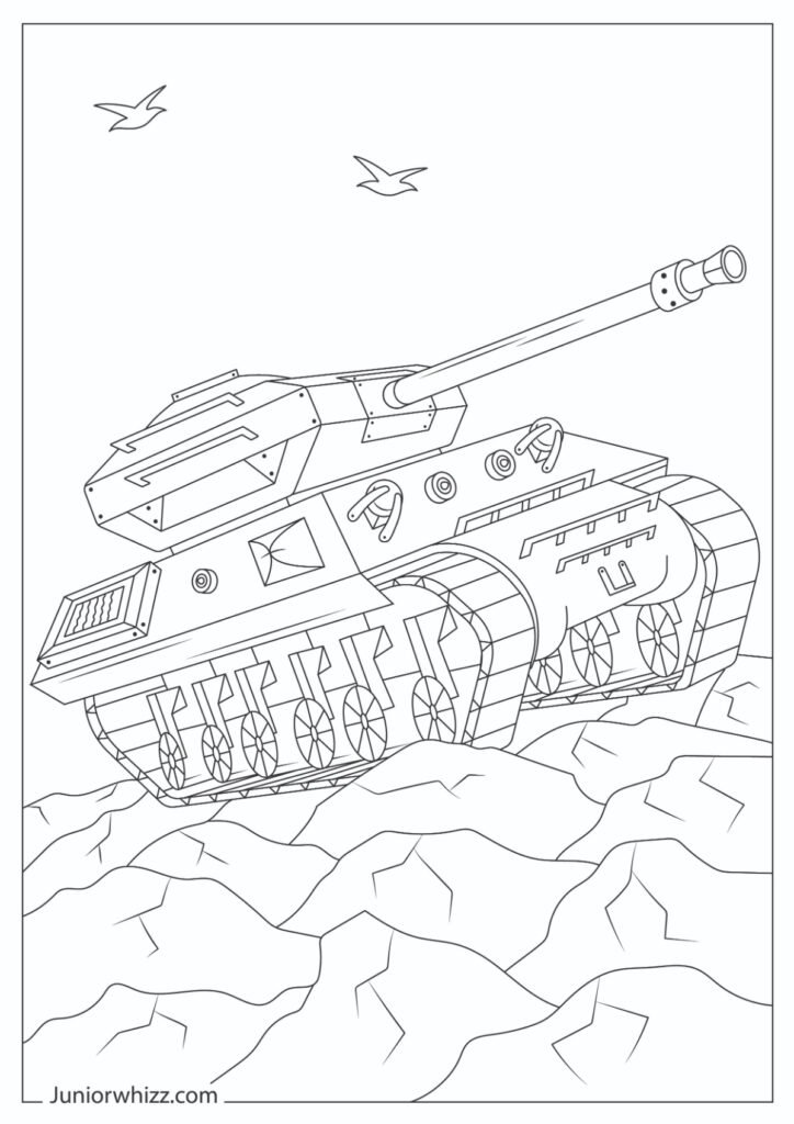 Detailed Tank Coloring Page for Kids