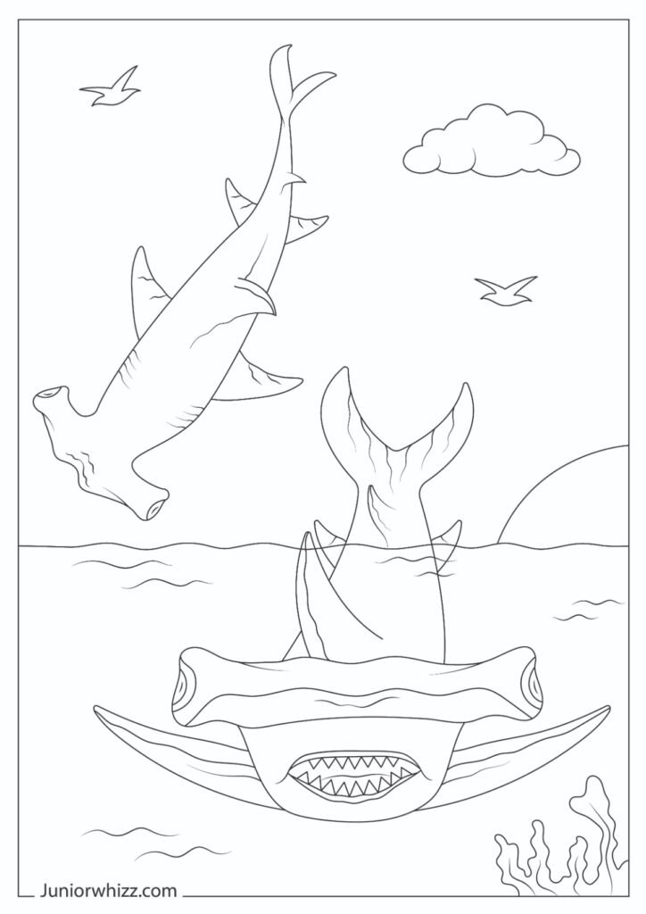 Two Hammerhead Sharks Coloring Page