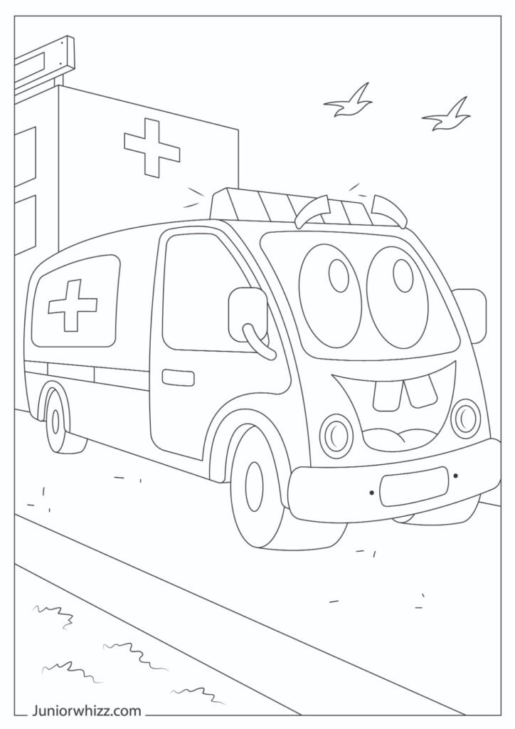 Cartoon Ambulance Coloring Sheet