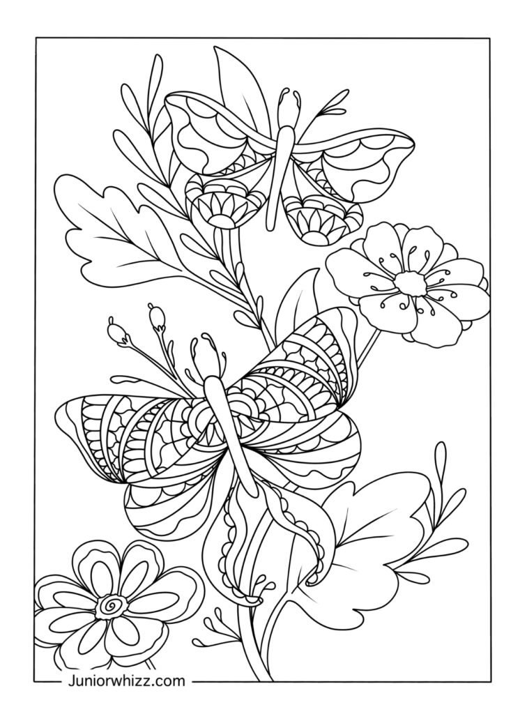 Detailed Butterfly and Flower Mandala Drawing