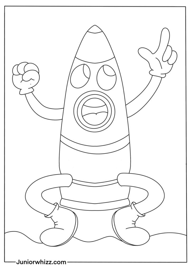 Funny Rocketship Coloring Page