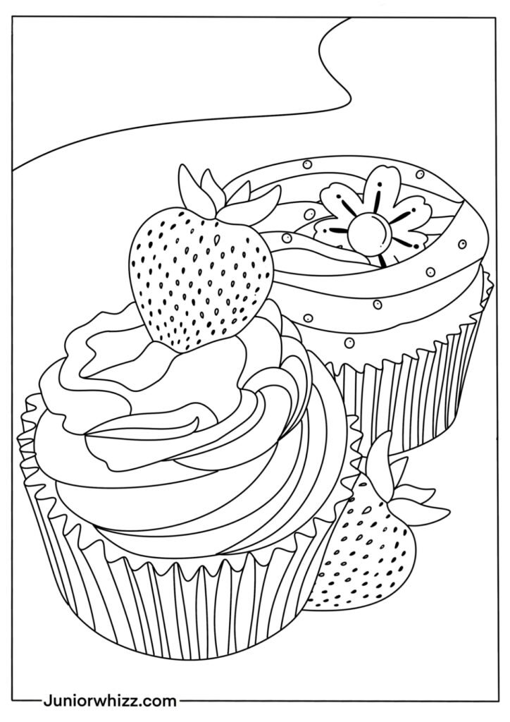 Realistic Cupcake Coloring Page