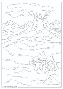 Realistic Volcano Coloring Page