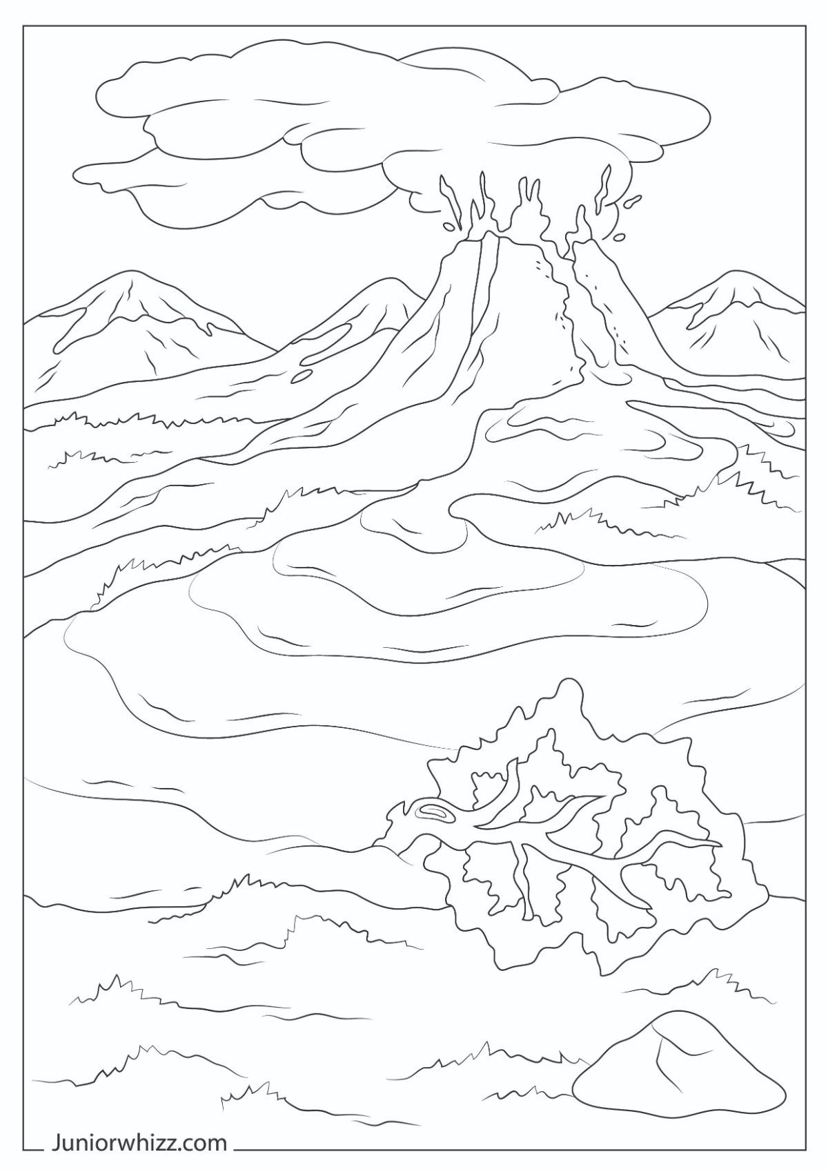 Volcano Coloring Pages with Book (12 Printable PDFs)
